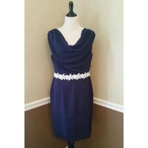 Paper Dolls Navy Blue Fitted Cowl Neck Appliqué Waist Dress Modcloth 12